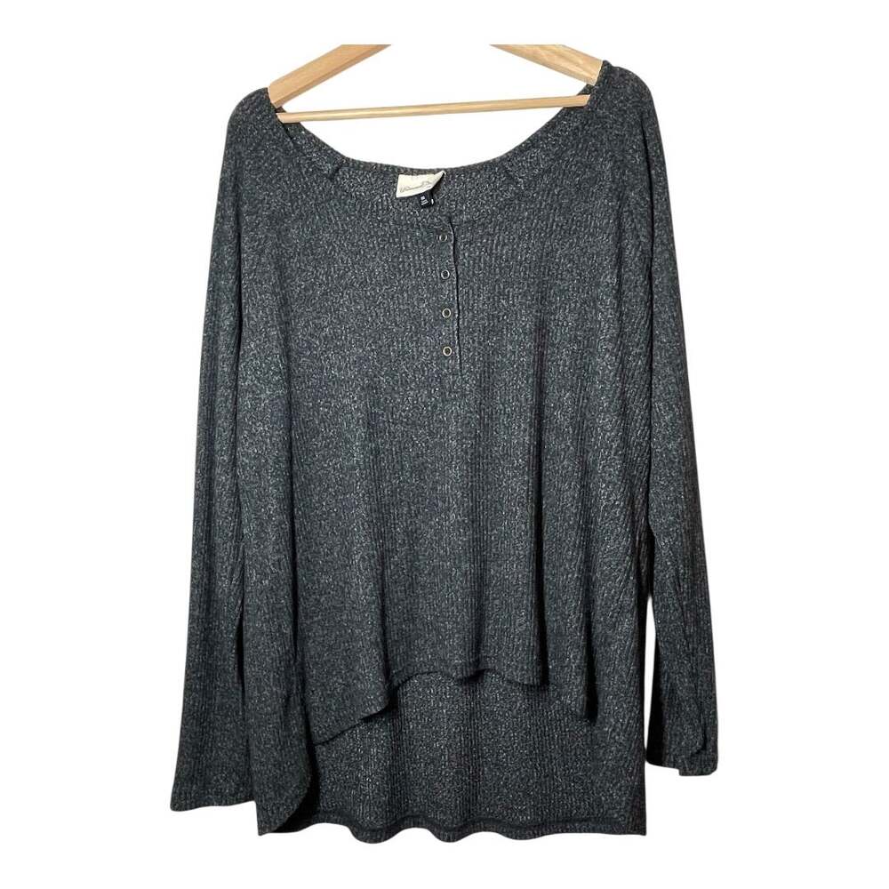 Universal Thread Dark Gray Knit Top Size XXL Wide Neck Henley Ribbed